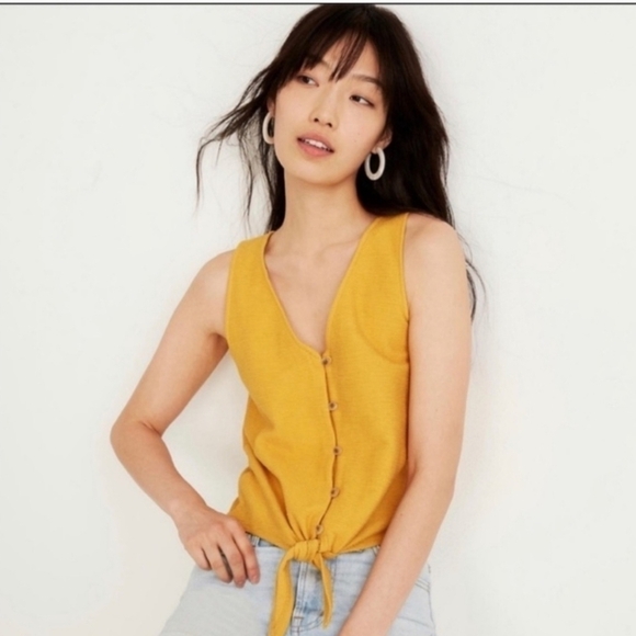 Madewell Texture & Thread Button-Front Tie Tank Top Small NWOT 100% cotton - Picture 1 of 6